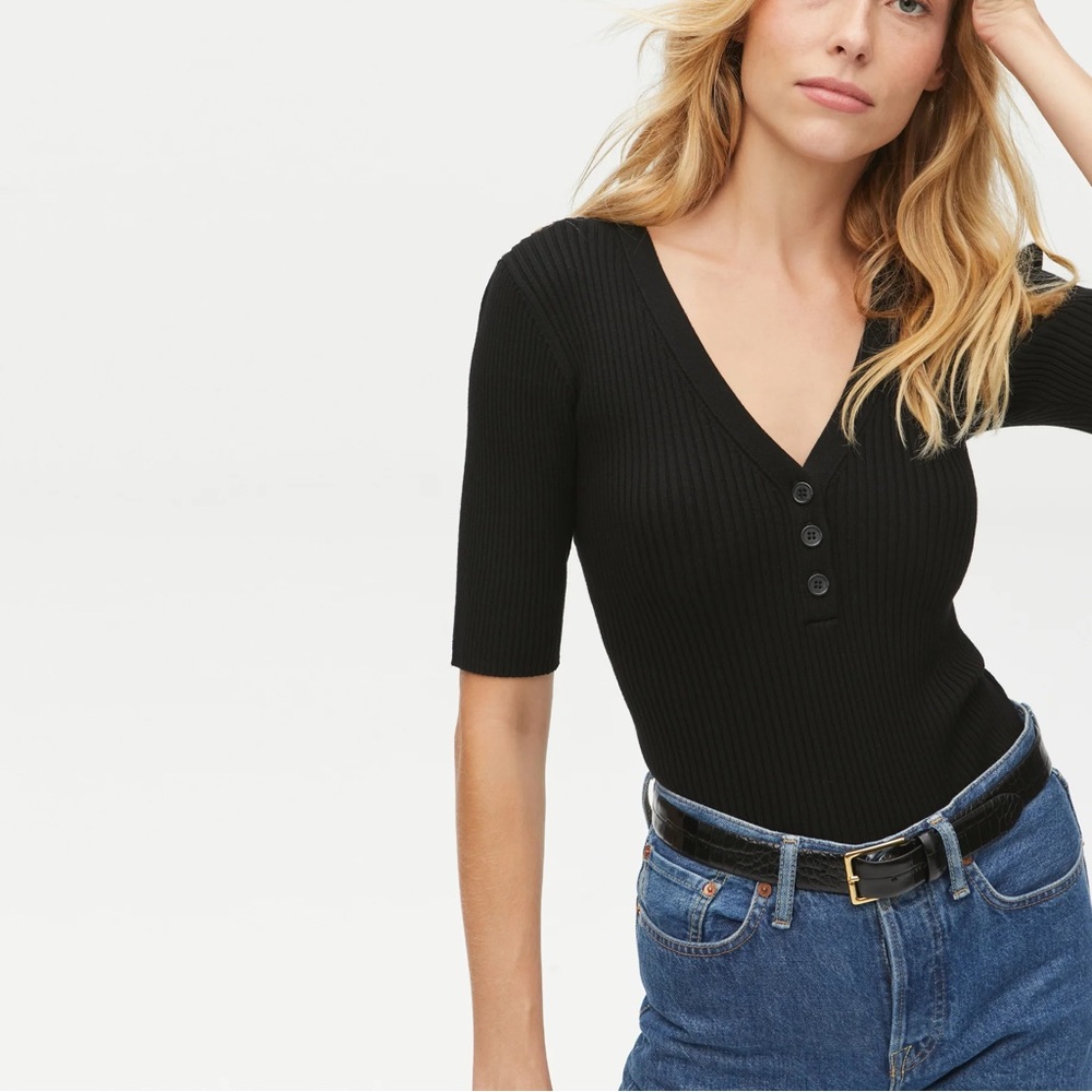 BRAND NEW MICHAEL STARS Jeanny Ribbed Henley Top